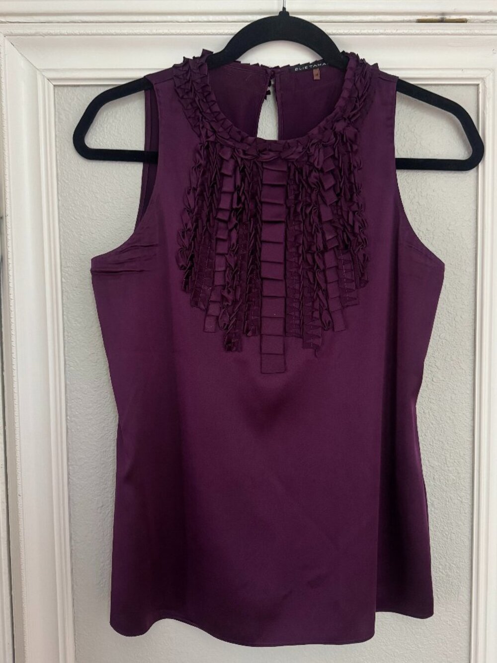 Elie Tahari purple sleeveless silk blouse, size XS